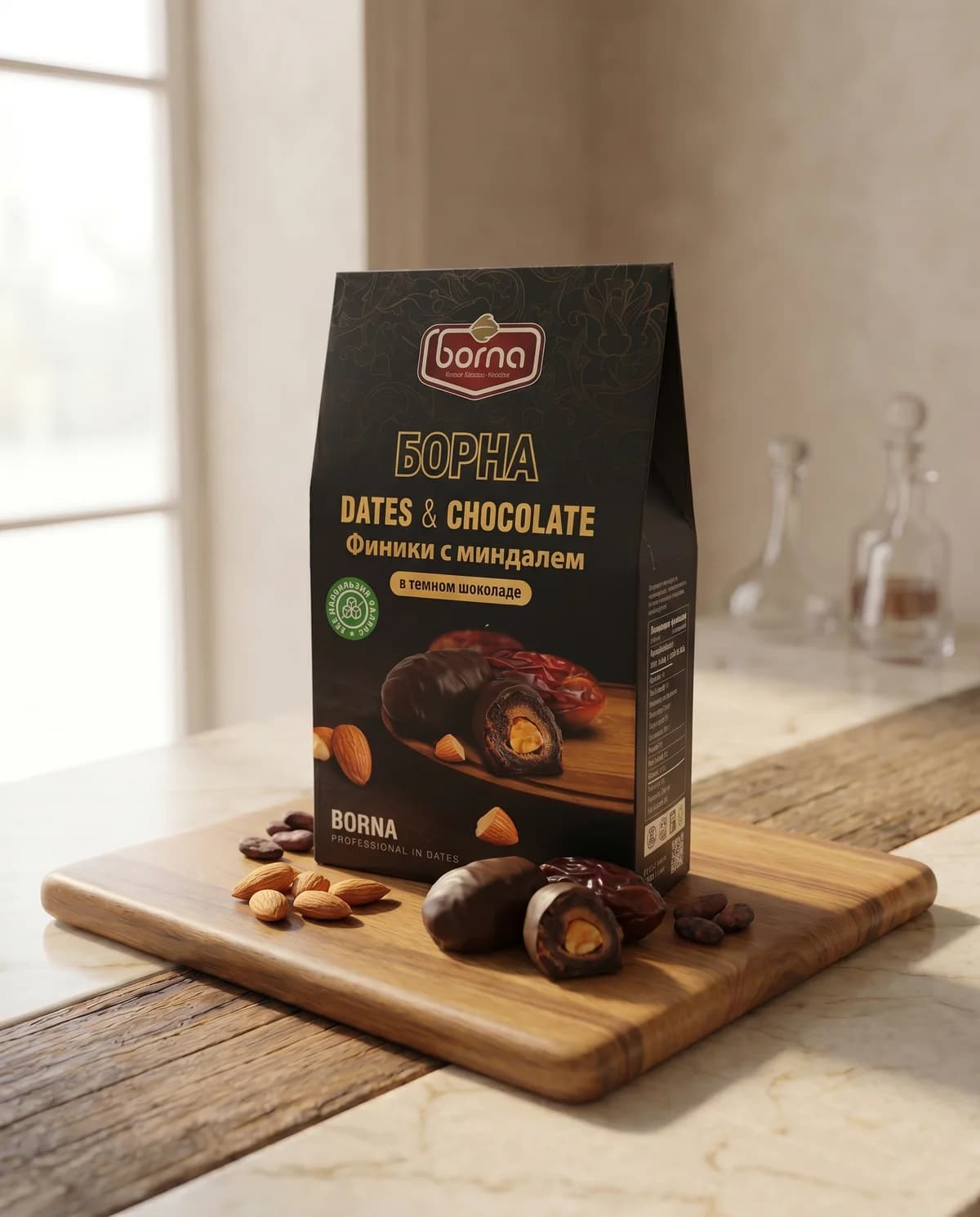 Финики с миндалём в тёмном шоколаде BORNA, 150 г