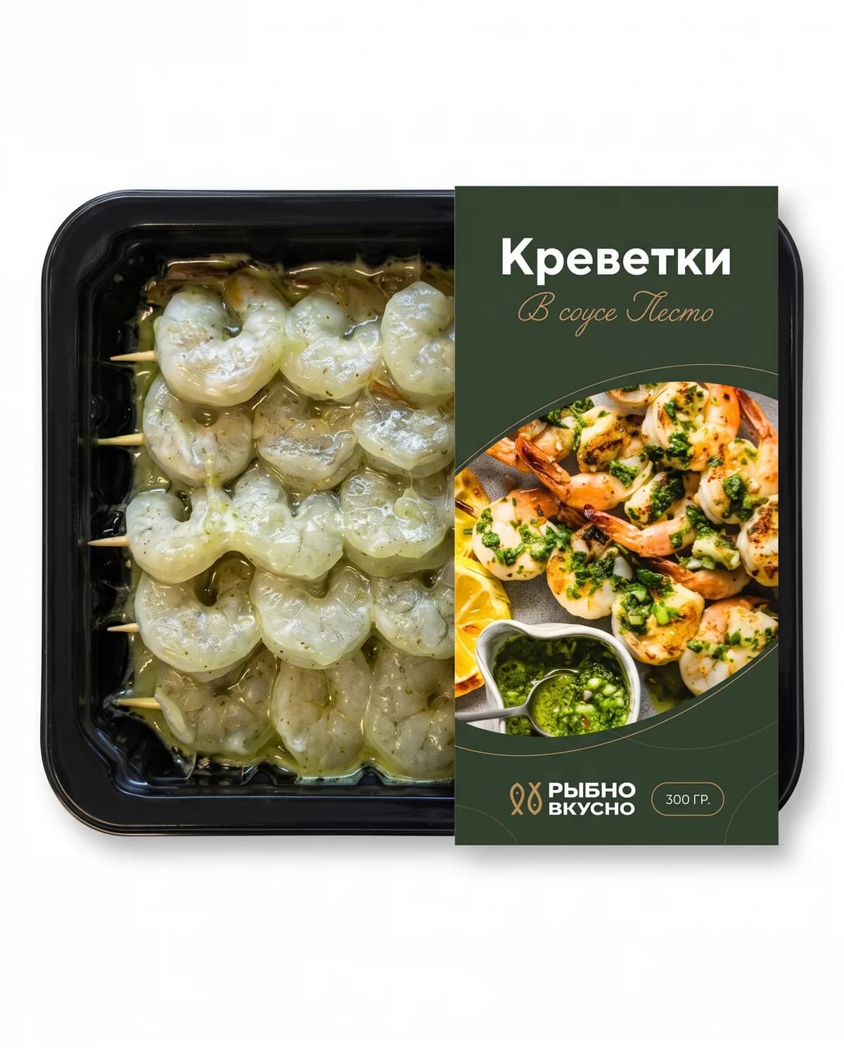 Креветки на шпажках в соусе Песто базилик, Рыбно-Вкусно, 300 г