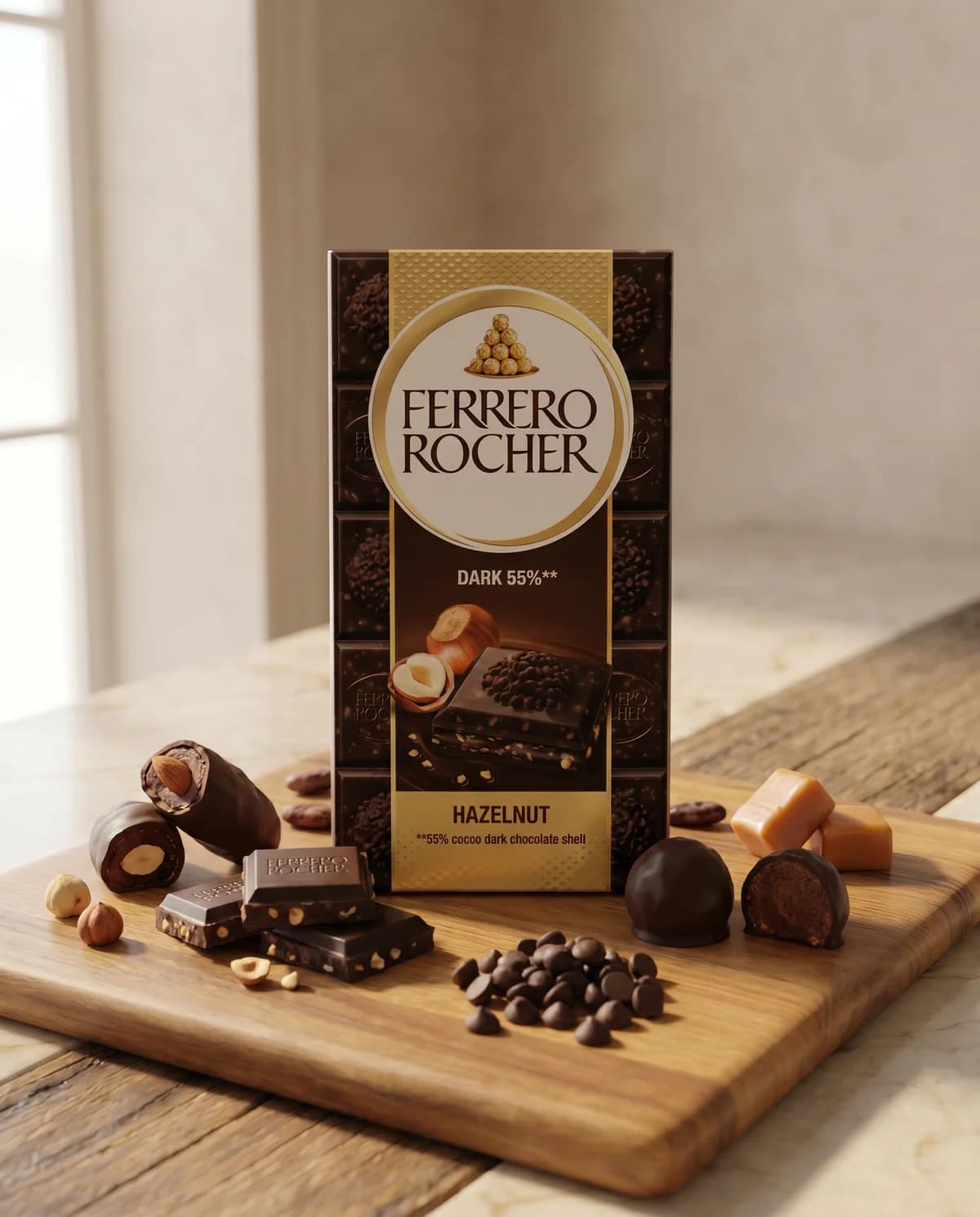 Шоколад Ferrero Rocher тёмный 70% какао с фундуком, 90 г